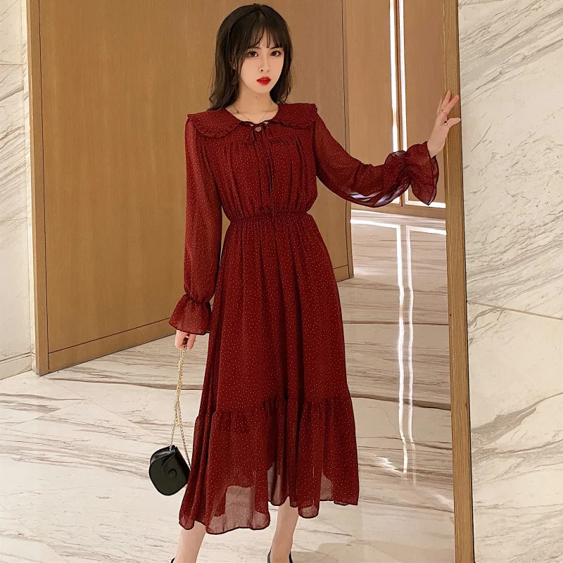 Женское плиссированное платье с длинным рукавом винтажное Элегантное