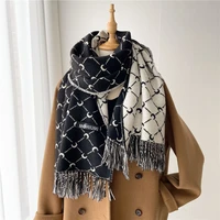 designer womens autumn winter thick black white tassel female scarf warm knitted luxury scarves cashmere shawls accessories