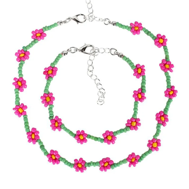 Набор из ожерелья и браслета Wgoud с ромашками Модный богемный этнический цветной