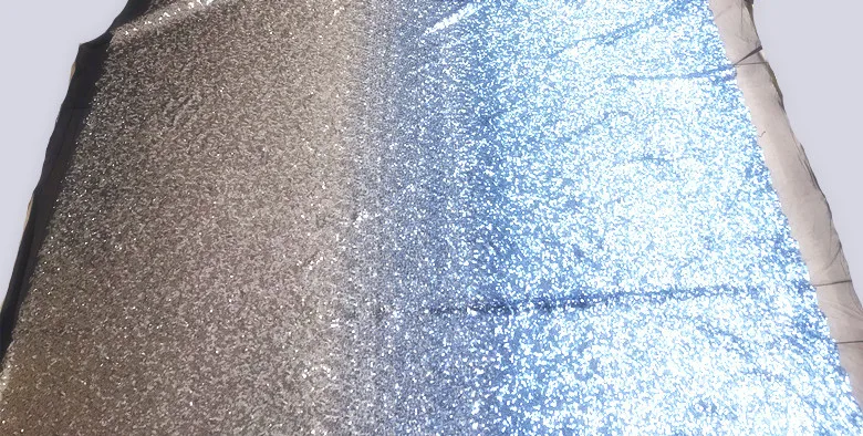 1 м/уп. светло голубая серебристая белая ткань с блестками градиентом для платья