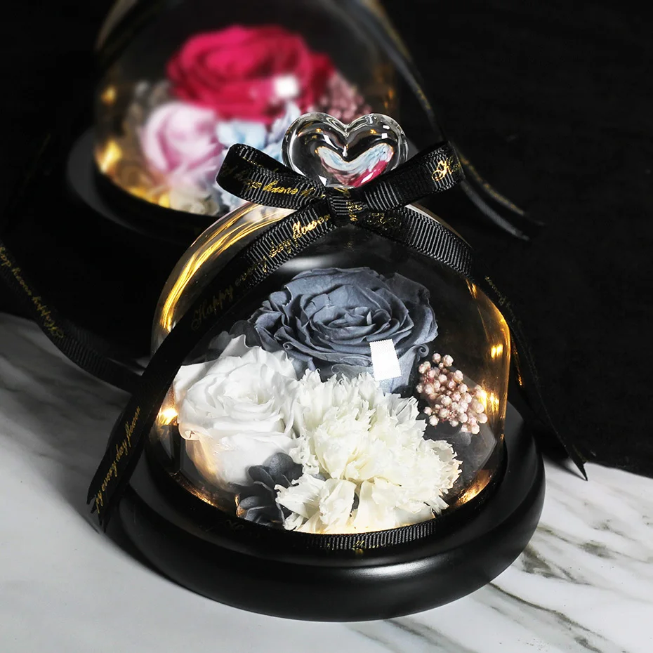 Романтическая красота и чудовище вечная гвоздика Роза в стеклянном чехле с