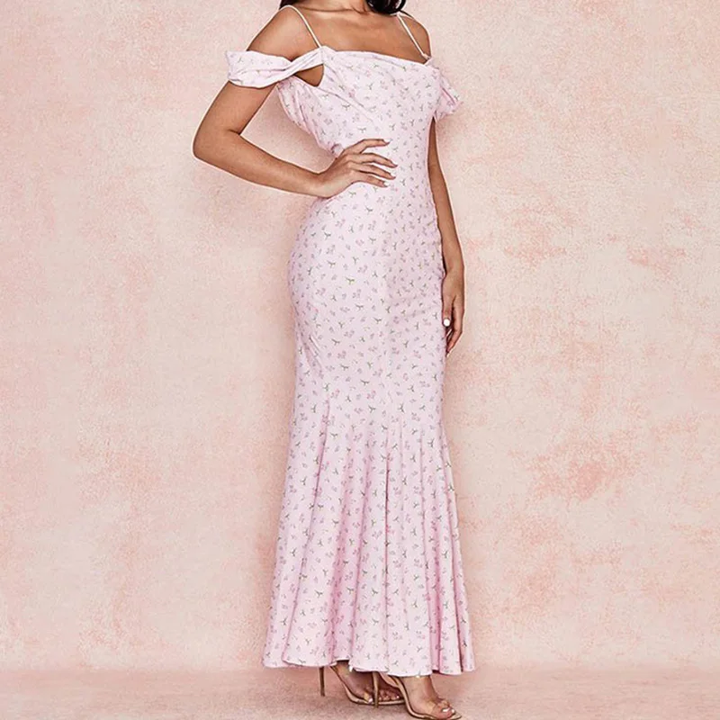 

Ankle-Length Dresses Women Sexy Trumpet Summer Dress Women Clothes Floral V-Neck Dresses Summer Ladies Sundresses