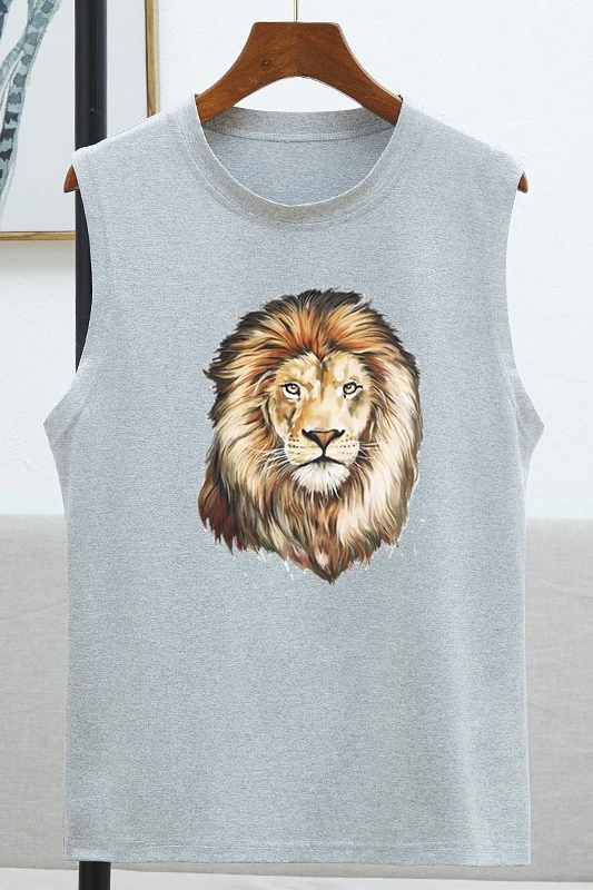 Модная женская футболка с Львом свободная без рукавов женские топы летняя пара