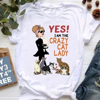 women clothes 2021 crazy cat lady tee shirt femme funny tshirt summer graphic t shirts cats lover birthday gift girl clothes top