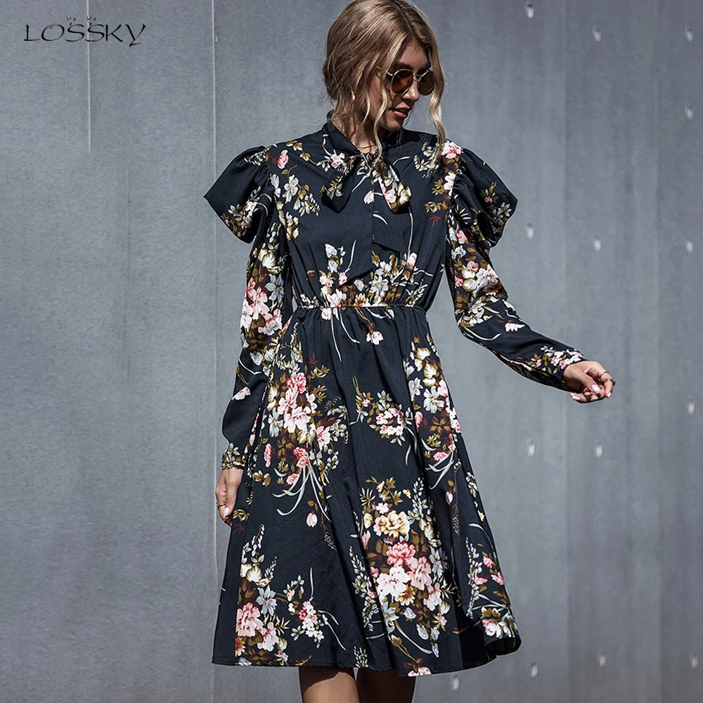 Женское длинное платье винтажное Цветочное длинным рукавом осенняя одежда