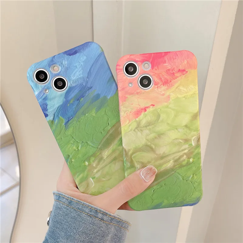 

Oil Painting Landscape Blue Orange Phone Case For iPhone 13 12 11 Pro Max Xr Xs Max X 7 Plus 8 Plus Cases Soft Silicone Cover
