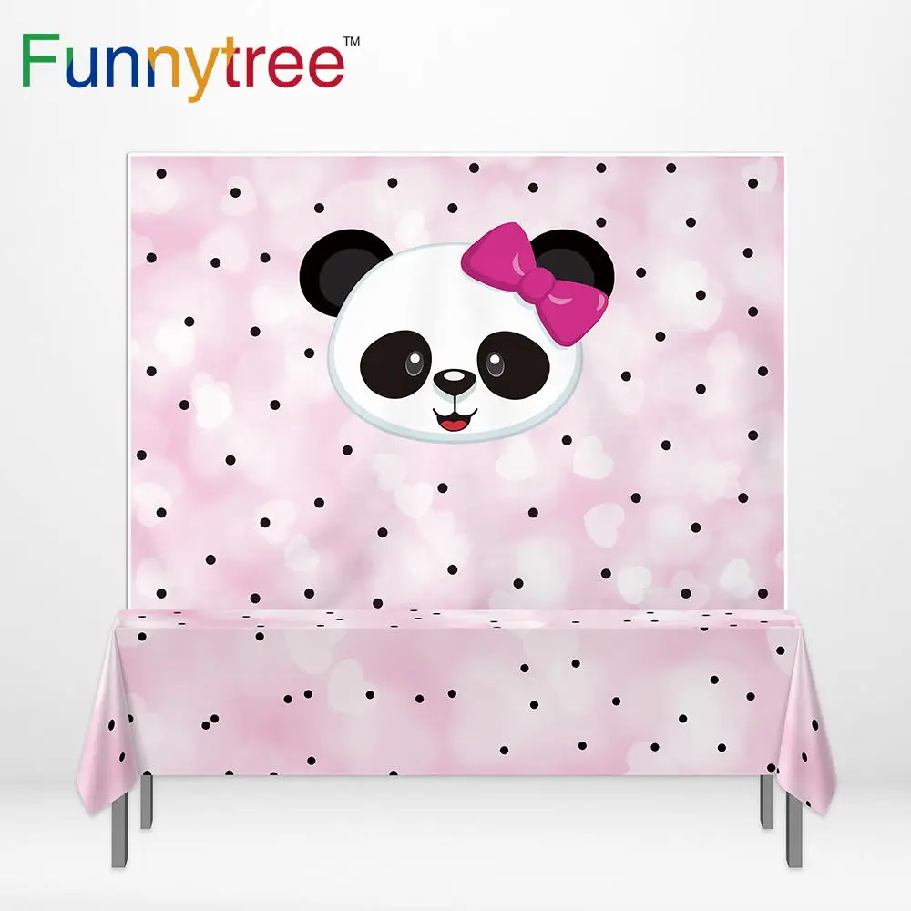 Funnytree вечерние баннер фото девочка фон розовый мультфильм панда точка дети день рождения фон скатерть Фотофон