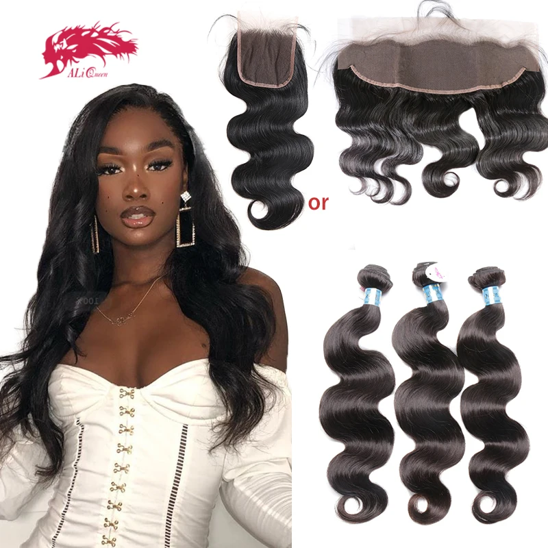 Перуанские волнистые человеческие волосы пучки с 13x4 кружевами фронтальные