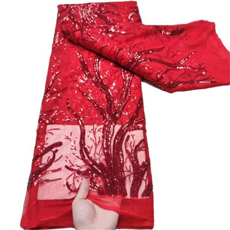 

Красная африканская кружевная ткань с блестками, нигерийские французские кружевные ткани 2021, высококачественное кружево с блестками для ш...