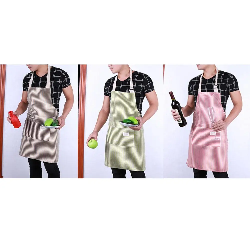 Женский фартук в полоску без рукавов с карманом из антигрязного хлопка для кухни