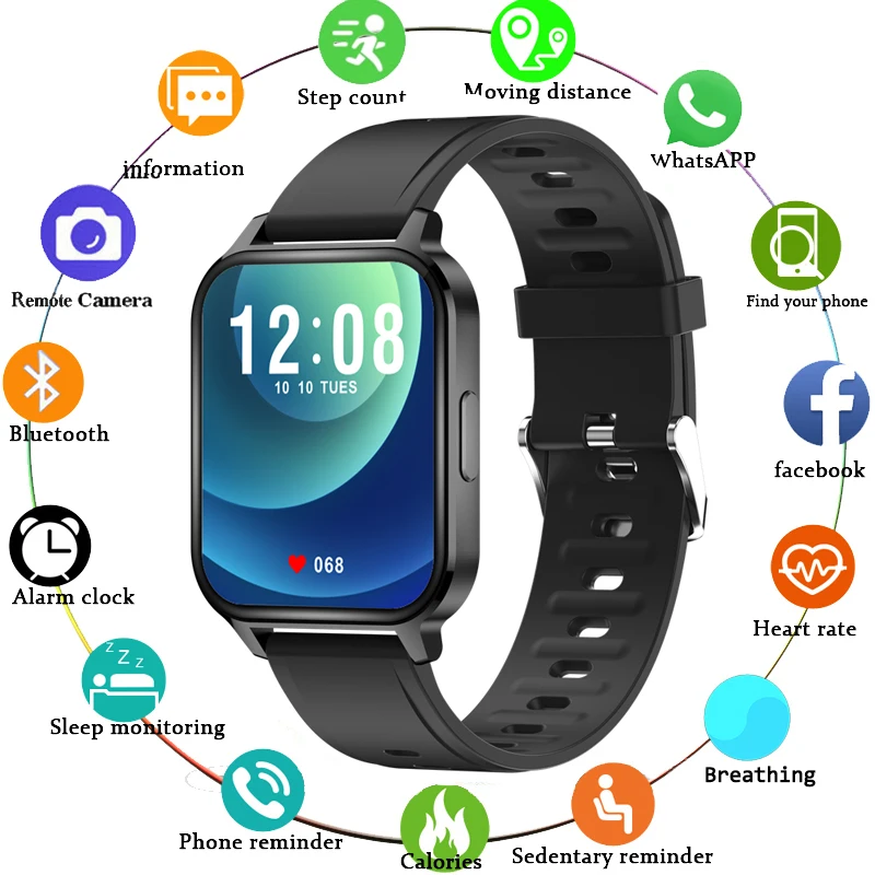 Модные полностью сенсорные умные часы квадратные женские мужские спортивные