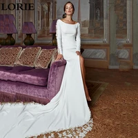 lorie mermaid wedding dress long sleeve 2021 vestidos de novia vintage lace round neck bridal gown split backless wedding gowns
