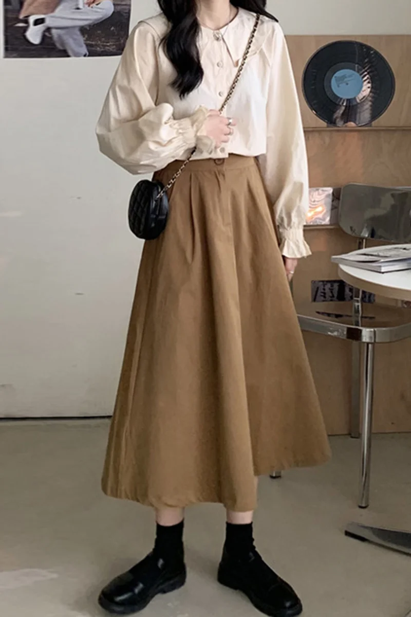 Юбка с завышенной талией Женская юбка А-силуэта средней длины Новинка