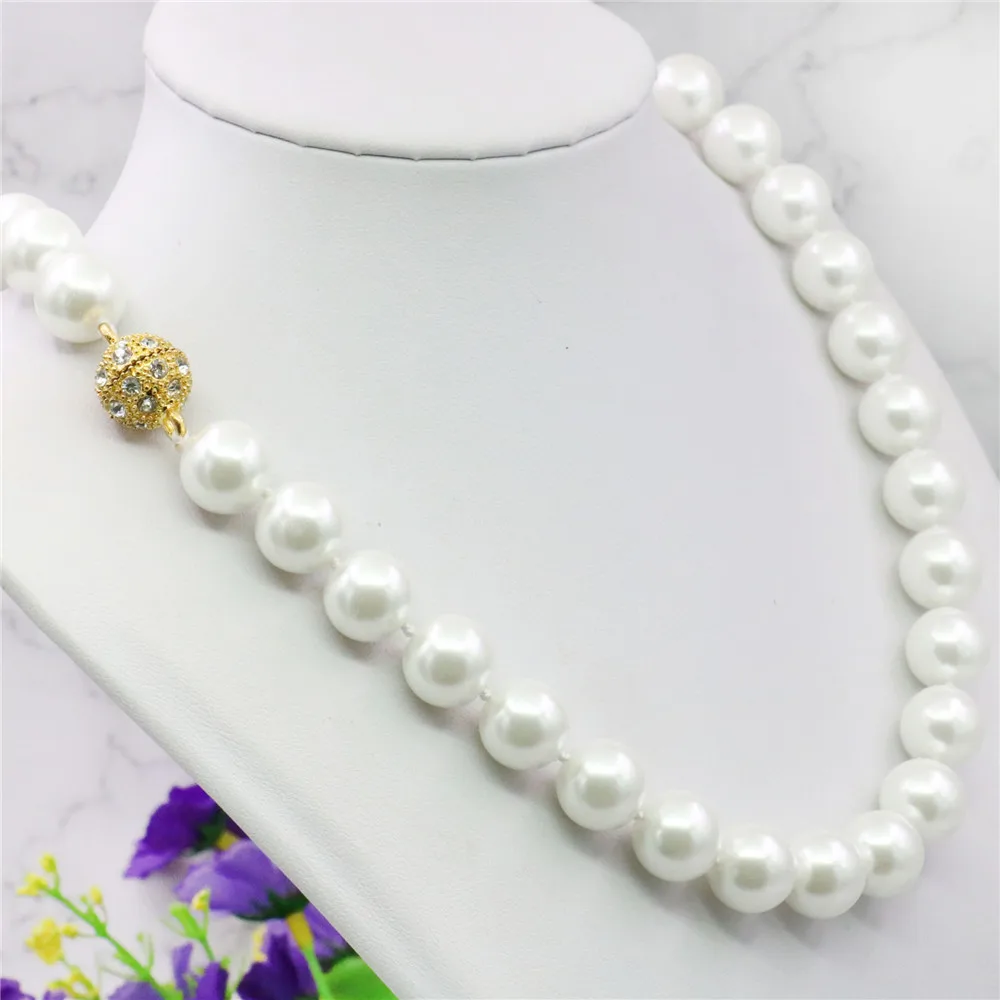 

Huge 12mm South Sea White Shell Pearl Necklace Rope Chain Beads Hand Made Jewelry Making Natural Stone 18inch (Minimum Order1)