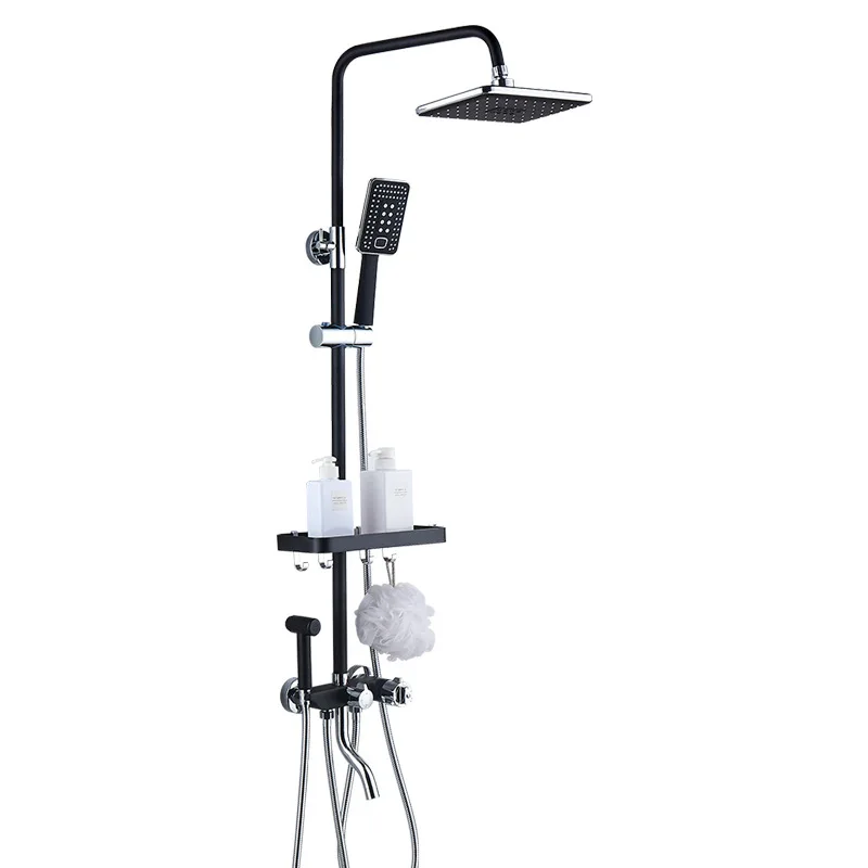 Черный набор для душа ванной комнаты латунный хромированный настенный смеситель