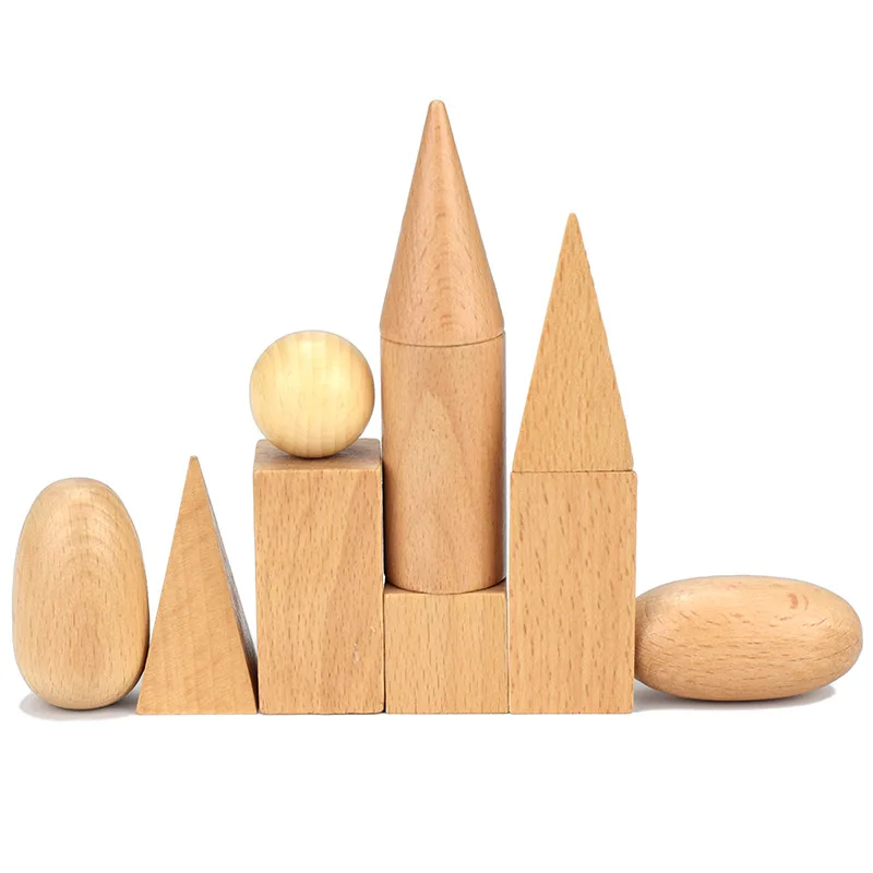 

Baby Montessori Materials Sensorial Toys 10Pcs/Lot Wood Blocks Kids Educational Wooden Geometric Shapes Blocks Set for Toddlers