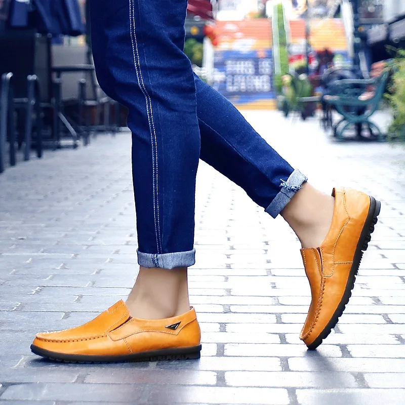 Мужские мокасины из натуральной кожи черные мужские дышащие туфли на плоской