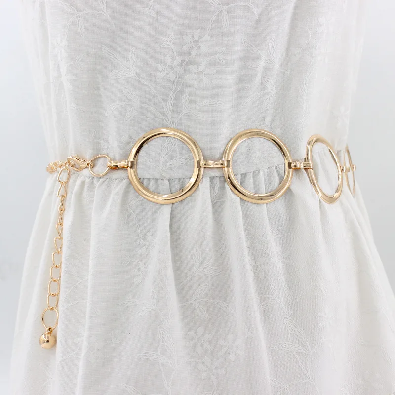 

2021 Punk Round Ring Alloy Waist Belt For Women Dress Decoration Lady Adjustable Hook Metal Chain Buckle Waistbands Accessories