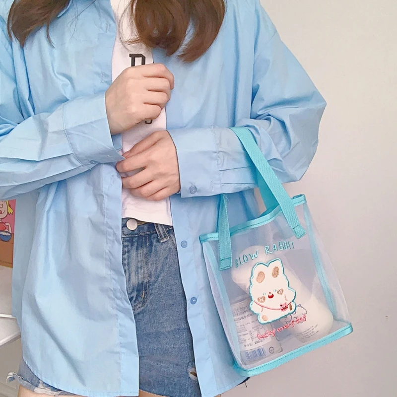 

Women Simple Cute Bear Transparent Mesh Makeup Bag Summer Swimming Outdoor Travel Beach Storage bags handbags for women