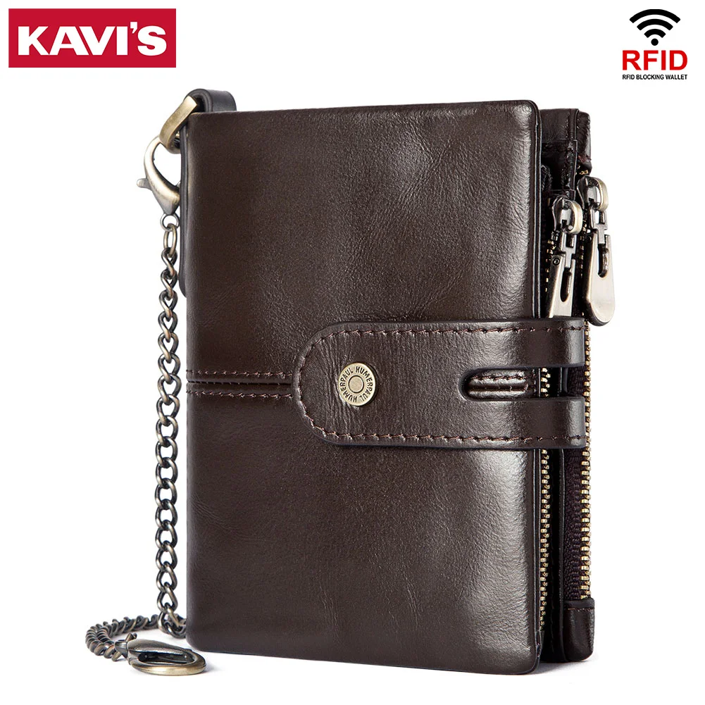 

2021 New Men Wallets Rfid Fashion Cowhide Leather Short Card Holder Chain Men Purse High Quality Brand Male Wallet Pocket