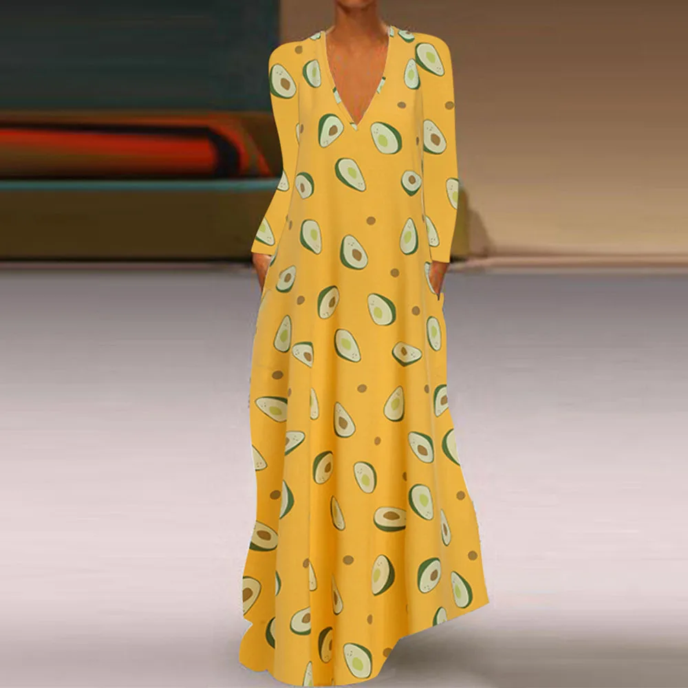 2019 осенние и зимние женские платья с фруктовым принтом платье длинными рукавами