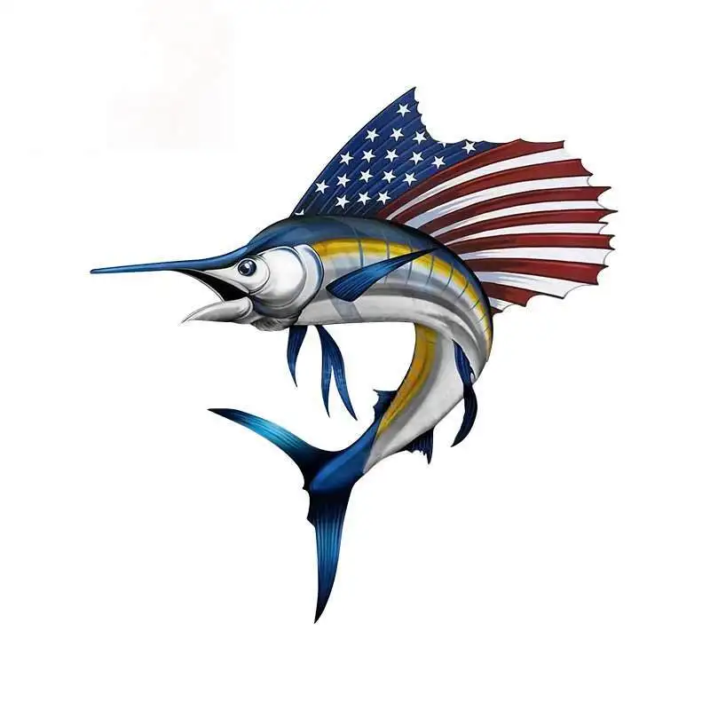 

Personality Xiphias Gladius with American Flag Side Fish Graphics Decals Racing Sport Car Body Car Stickers Apply To Car Window