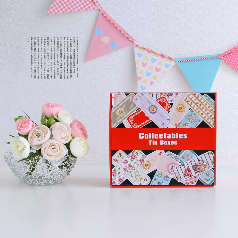 

1pc Lovely Printing Rectangle Iron Box Iron Storage Box with Sliding Lid Office Supplies Paper Clips Jewelry Boxes Containers