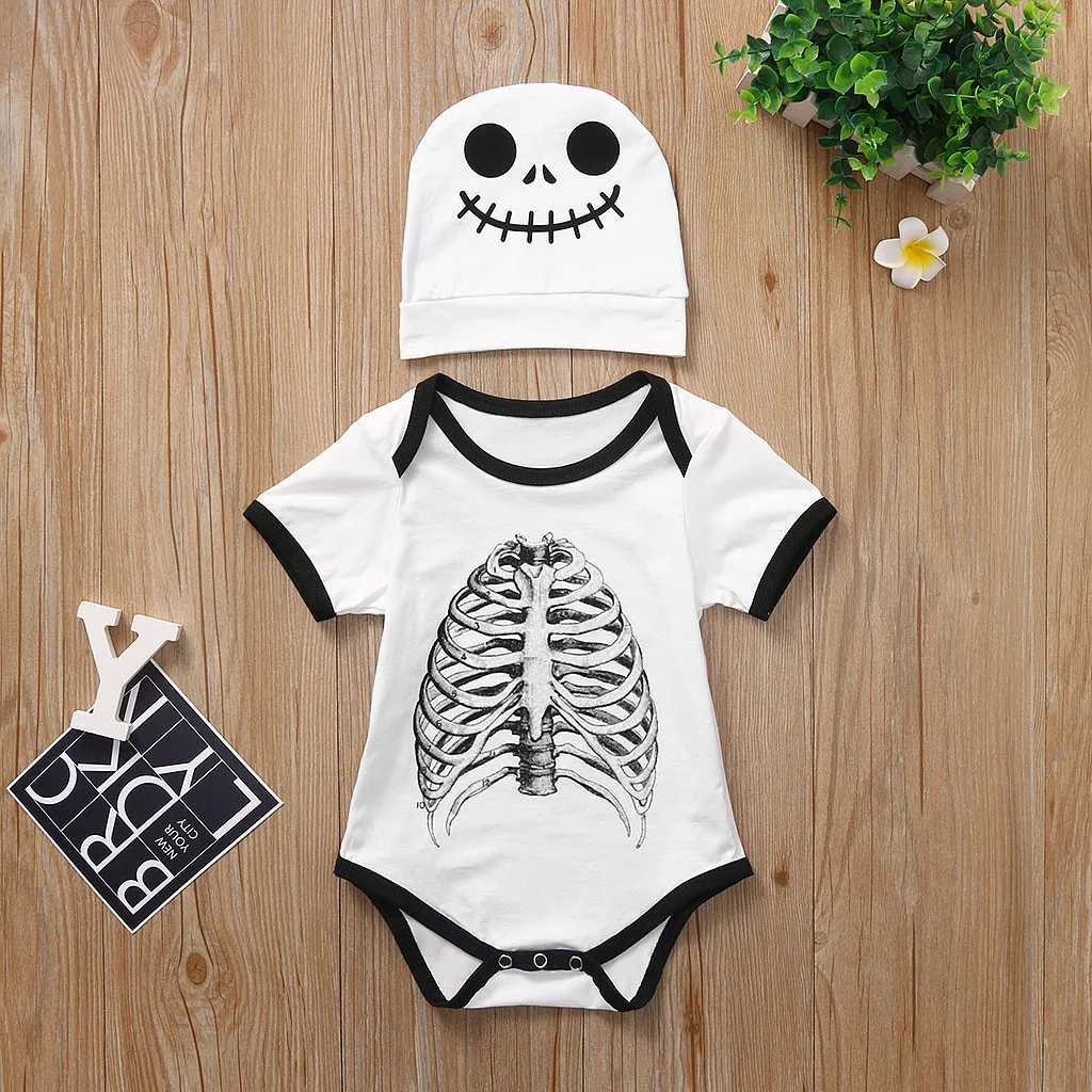 Новая детская одежда на Хэллоуин комбинезон с короткими рукавами и принтом