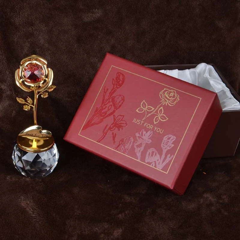 

Drop Shipping Plating 24K Crystal Rose With Base For Valentine's Day Gift Home Decoration Craft