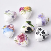 10pcs 13x12mm heart shape flower patterns ceramic porcelain loose crafts beads lot for jewelry making diy findings