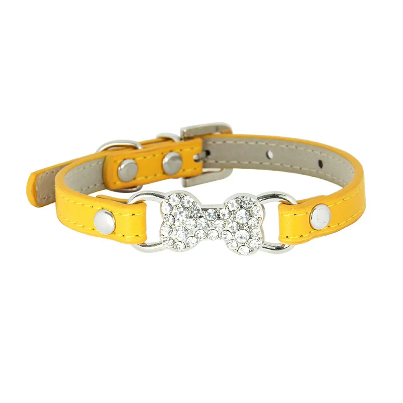 Yellow Pawstrip, 5 цветов, шикарные стразы, ошейник для маленьких собак из искусственной кожи, ошейник для кошек, чихуахуа, Йоркского плюшевого питомца, ошейники для домашних животных S/M - Цвет: Yellow