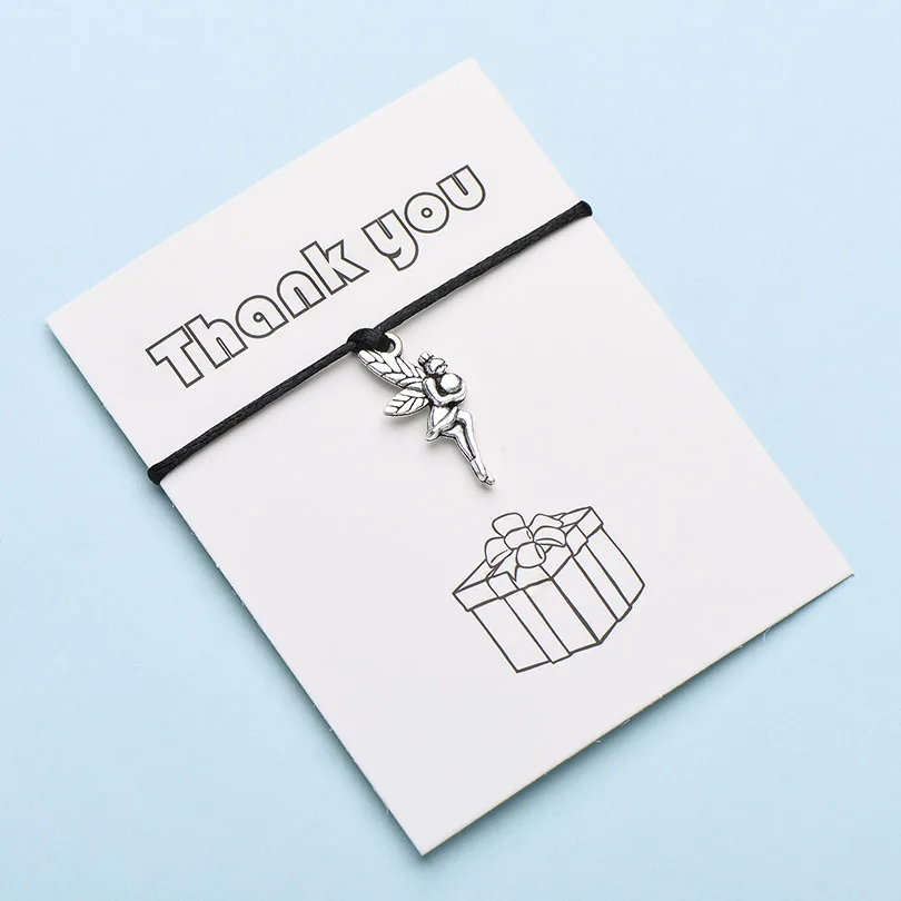 1 IYOE Wish Card Thank You Чарм "Фея" браслеты для женщин девушек ручной тканый счастливый красный браслет с огранкой и Висячие Подарочные ювелирные изделия - Окраска металла: 1