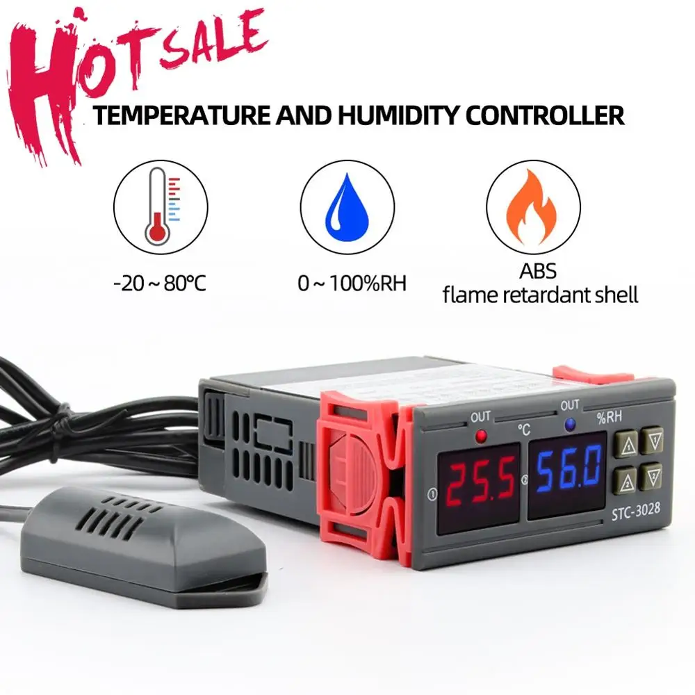 Controle de Temperatura Termostato Digital Umidade Termômetro Higrômetro Controlador ac 110v 220v dc 12v 24v 10a Stc-3028