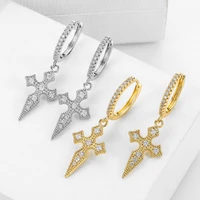 fashion cubic zircon cross dangle drop earrings geometric pendant vintage hoop earings for women jewelery