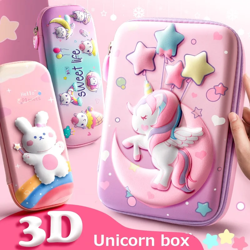 

3D Pencil Case EVA Storage Box Lovely Pink Unicorn Cartoon Pen Bag for School Girl Kawaii Stationery