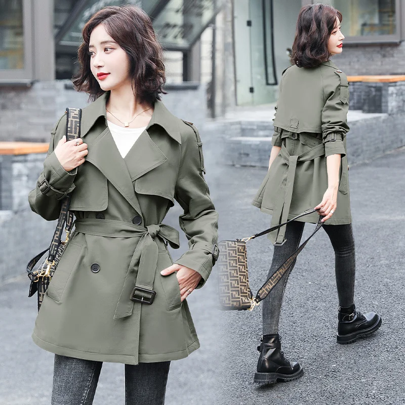 

Autumn New Trench Coat Women's Lace up Slim Fit British Style Short Trench Coat