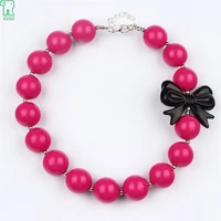 5pcs kids girl bows bloom bubblegum beaded chunky necklace rose red bead necklace jewelry birthday wedding baptism necklace