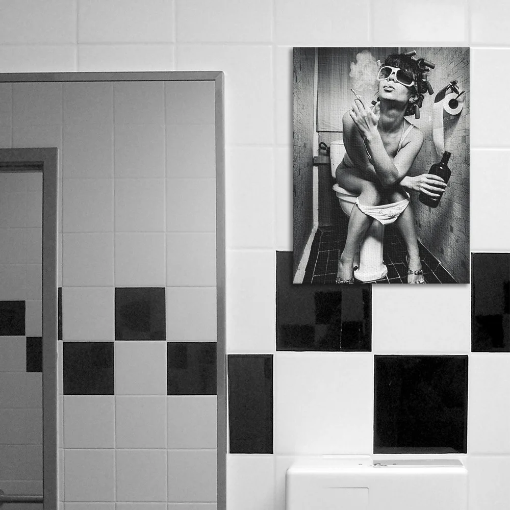 Модный Туалет сексуальная женщина холст печать современный бар девушка курить и