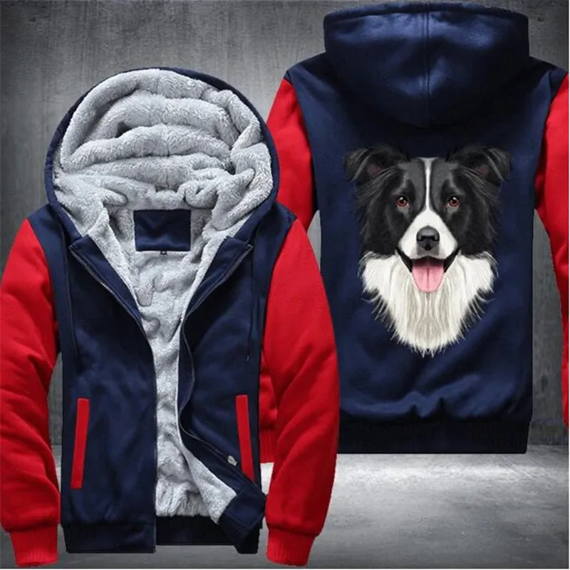 

Border Collie Mens Winter Hoodies Male Harajuku New High Quality Casual Sweatshirts Zipper Warm Sportswear Thicken Warm Outwear