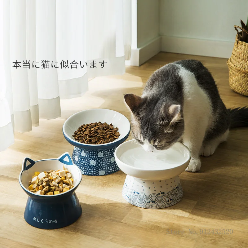 

Japanese ceramic cat ears cartoon shape bowl food bowl dog bowl cat drinking bowl protect cervical spine pet supplies Cat Bowl