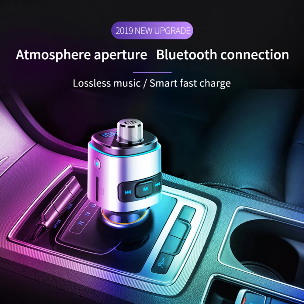 

BC42 Car Bluetooth 5.0 FM Transmitter Handsfree MP3 Player Quick Charge QC 3.0 USB Fast Car Charger with 7-Color LED Backlights