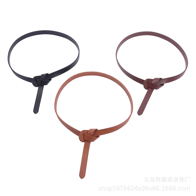 

New women fashion knot leather small belt cowhide thin belt women with dress factory direct sales