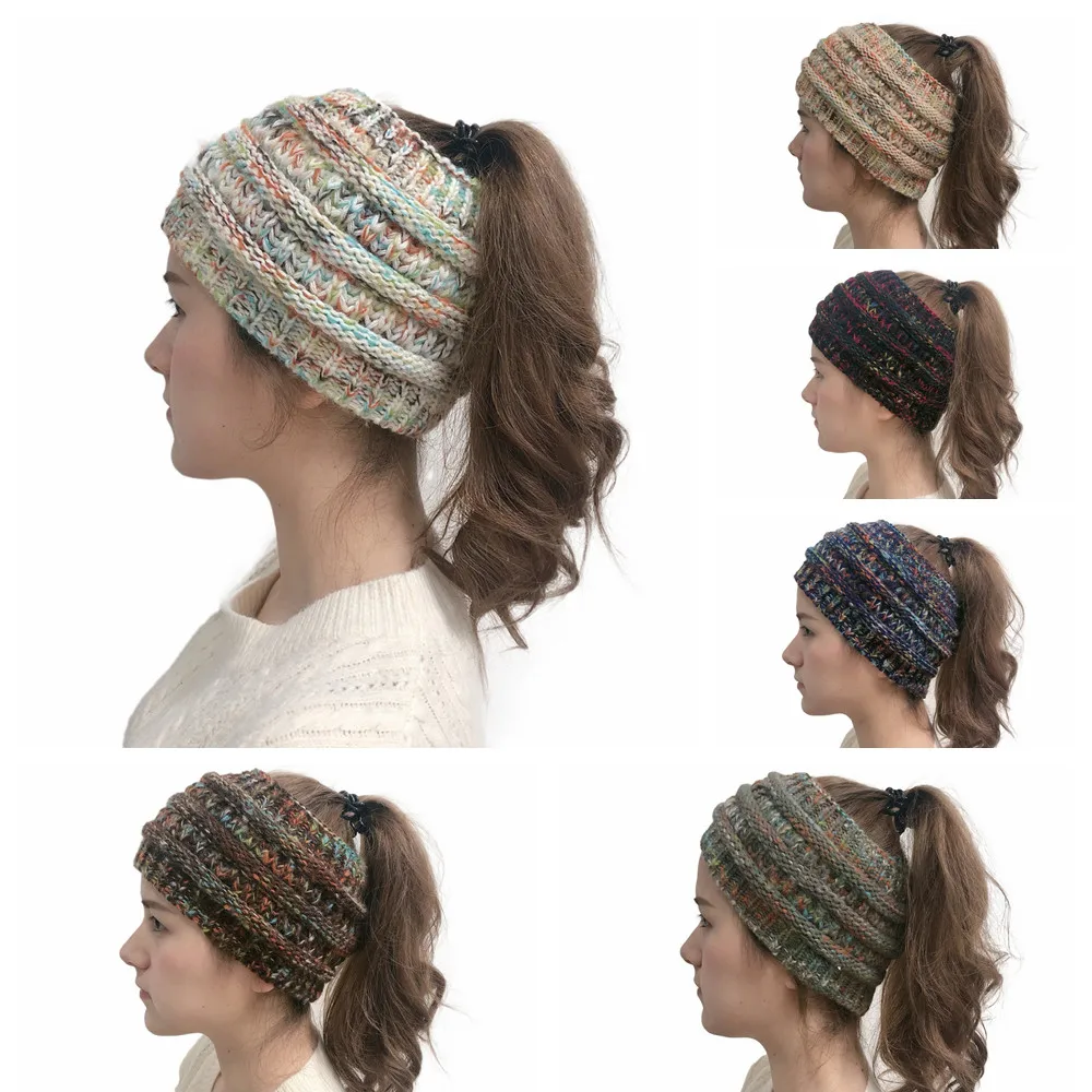 

#6 Knitted Winter Warm Hat Ponytail Hair Head Band
