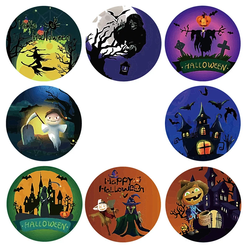 

500 Pieces Of Halloween Witch Round Sticker Envelope Seal Label Candy Bag Sticker Decoration Sticker