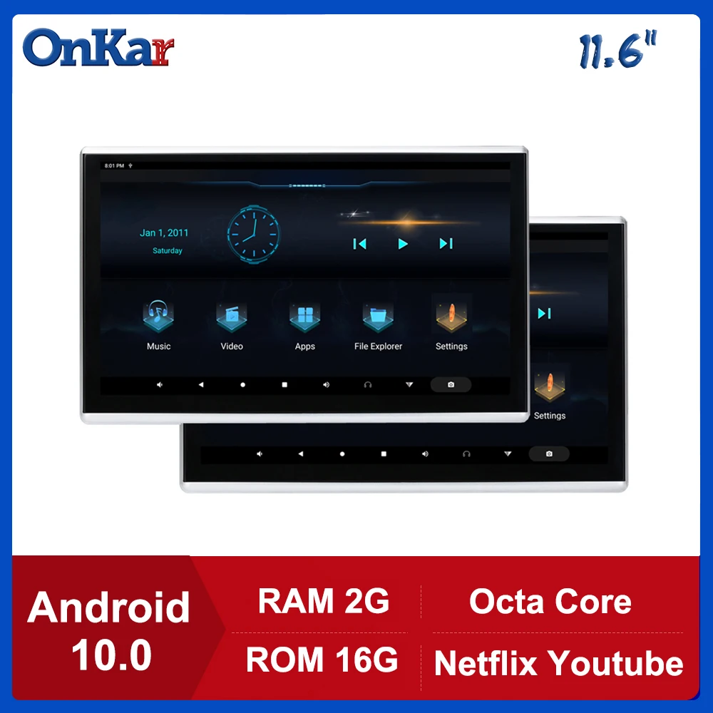 

ONKAR Car Center Screen 11.6 Inch Android 10 Headrest Monitor 4K Screen Video HDMI IN/ Out Screen Mirror FM Bluetooth SD USB