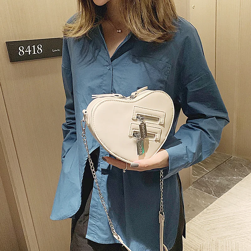 

Heart Bags for Women 2020 New Luxury Women's Shoulder Bag Fashion Leather Zipper Chain Exquisite Phone Cut Ladies Crossbody Bag