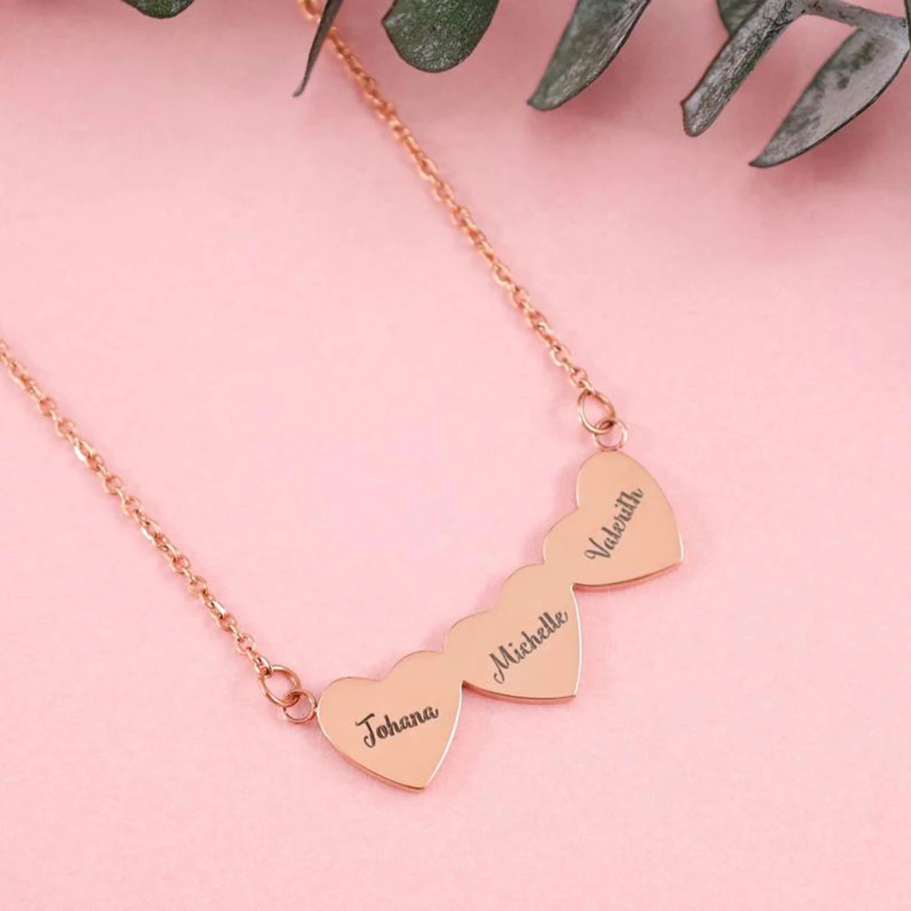 

Tangula Custom 1-5 Names Necklace With Heart Pendant Personalized Stainless Steel Multiple Name Women Jewelry Anniversary Gift