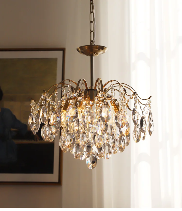 

Romantic crystal chandelier French American retro bedroom dining room living room cloakroom light luxury lamps