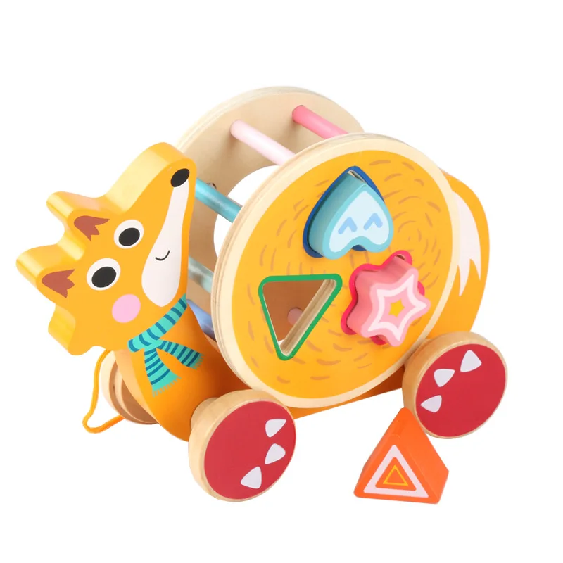 

Trailer Toy Children's Wooden Puzzle Cartoon Animal Drag Car Men and Women Baby Toddler Snail-Tigh
