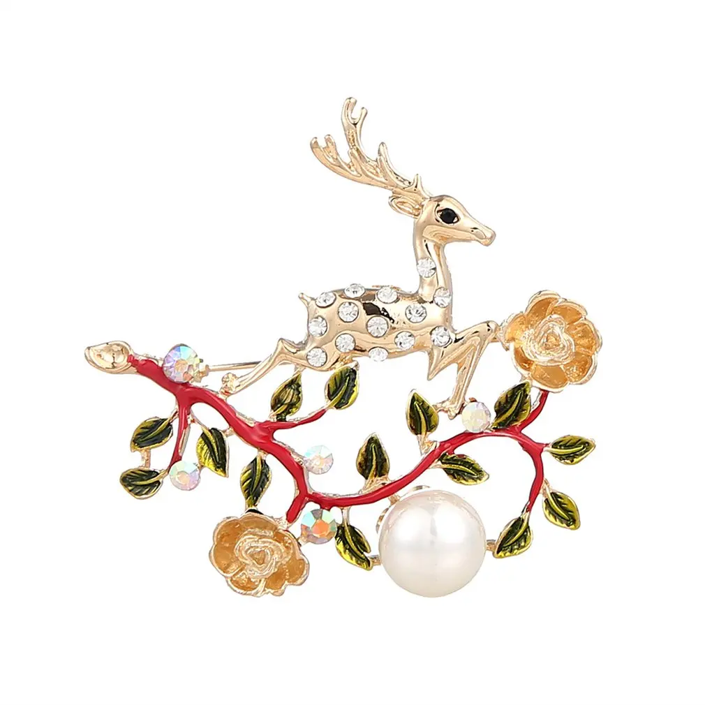 Золотая реиновая брошь олень элегантные листья растений с жемчужной брошью